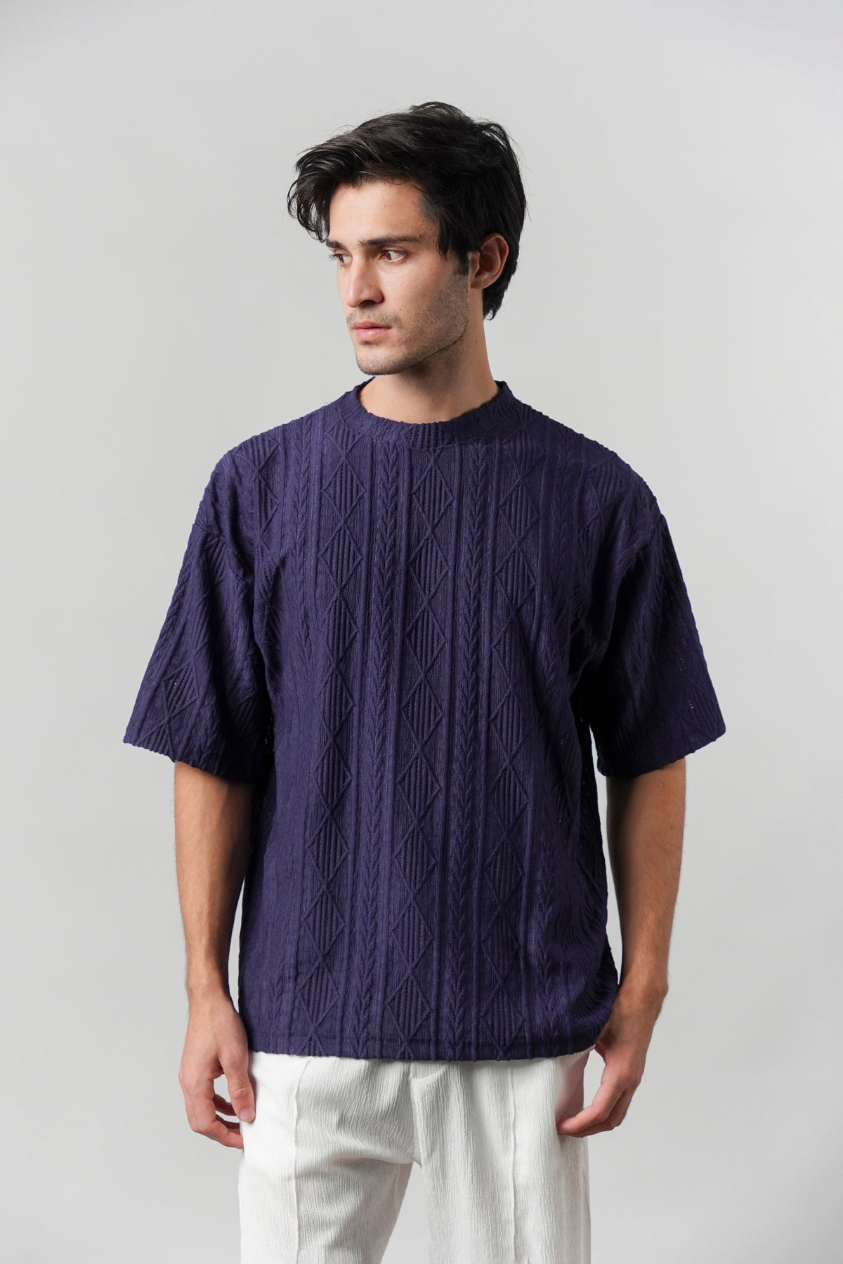 Textured Oversized T-Shirt - Navy Blue