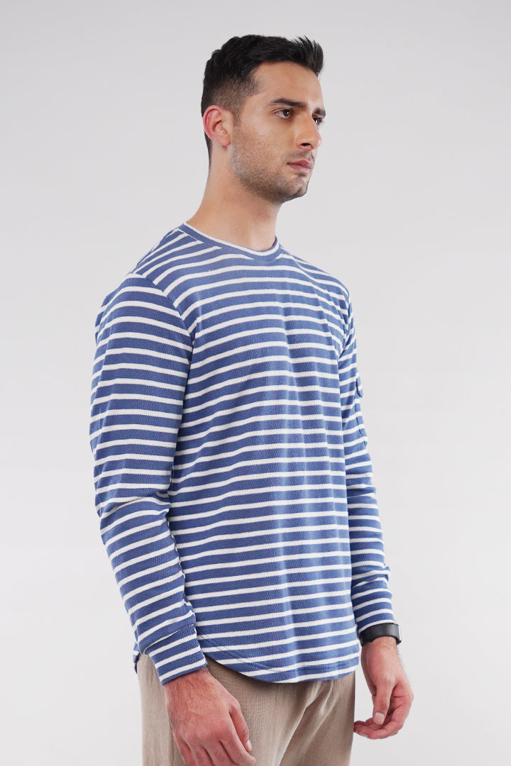 Striped Thermal Sweatshirt - Blue & White