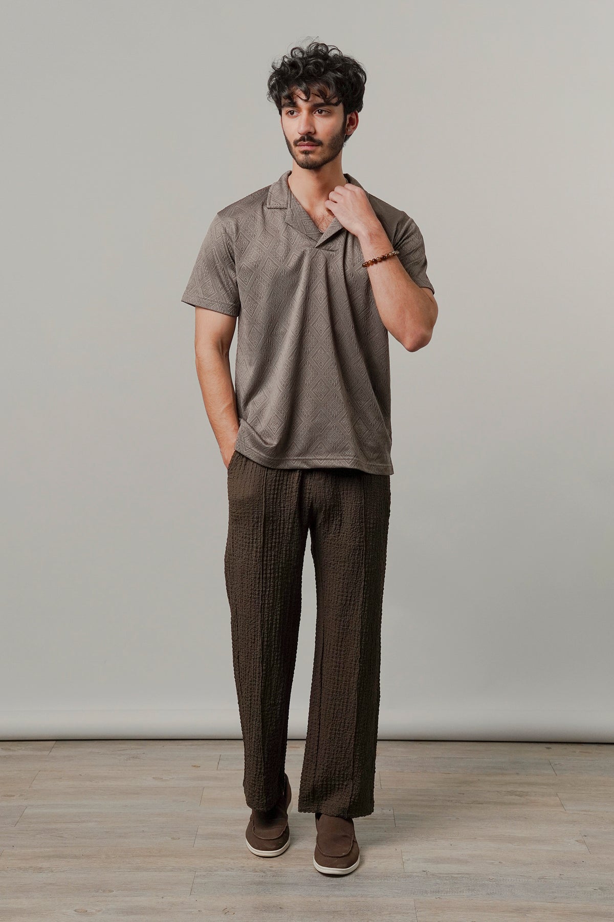 Cuban Collar Polo - Brownish Grey