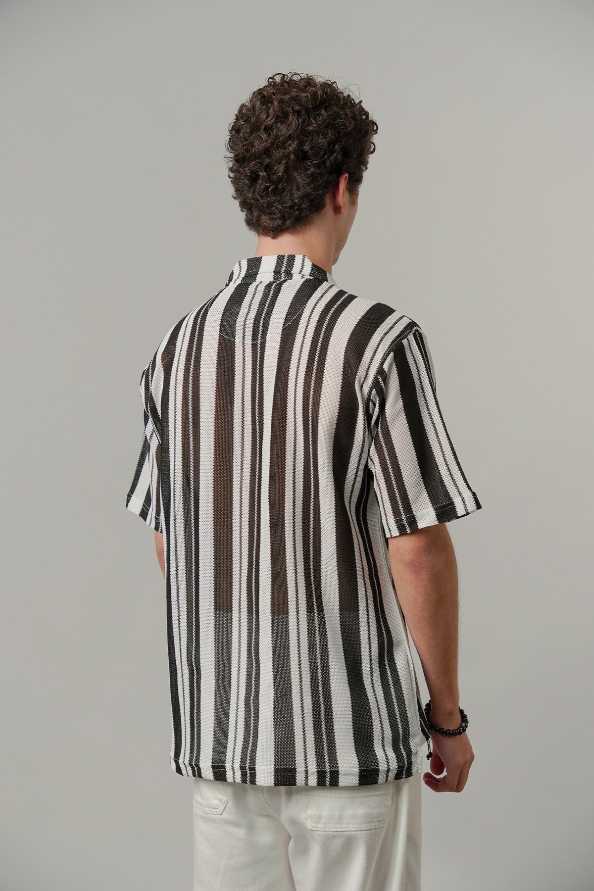 Zebra Striped Cuban Shirt - Black & White