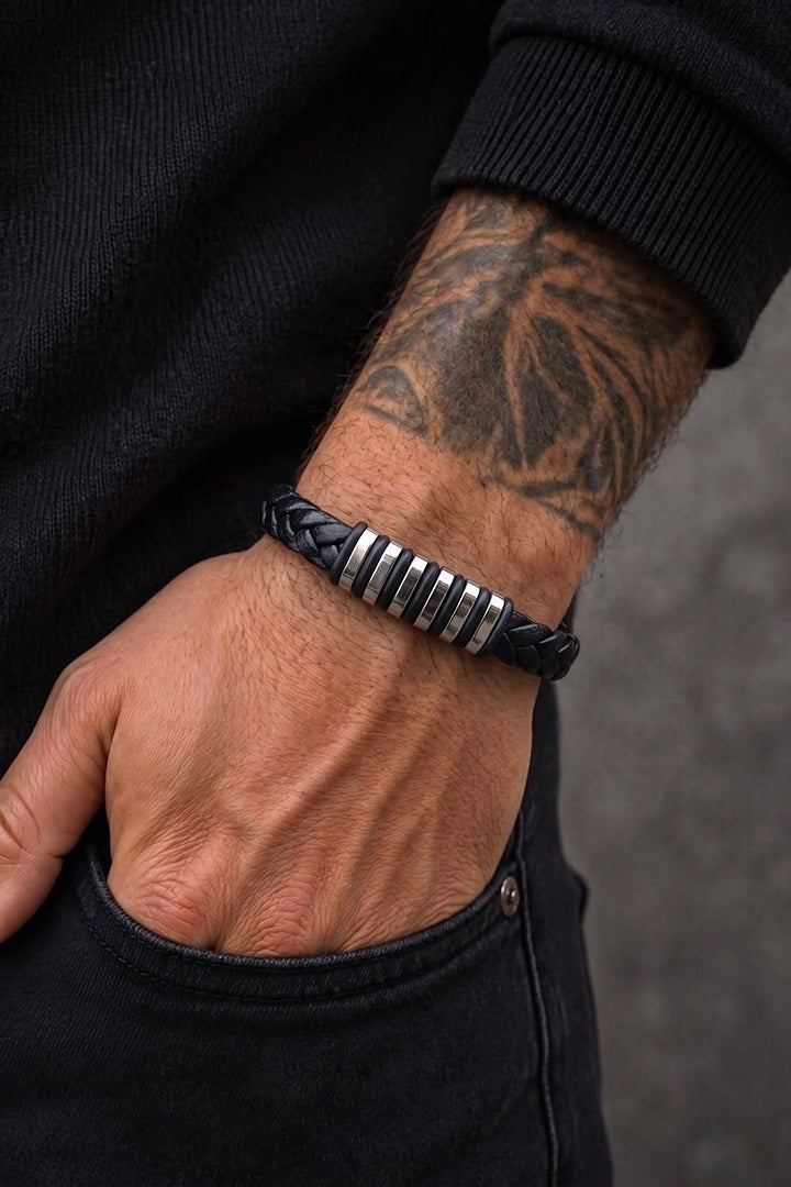 Textured Black Silver Ring Bracelet alternate view