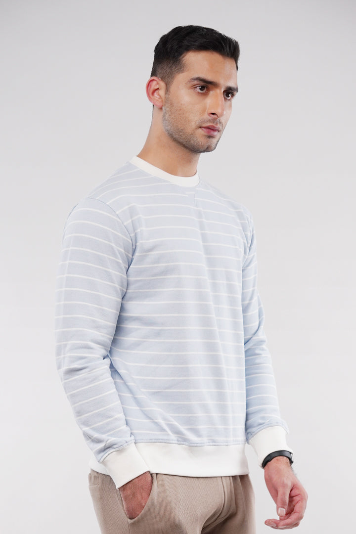 Striped Terry Sweatshirt - Sky Blue