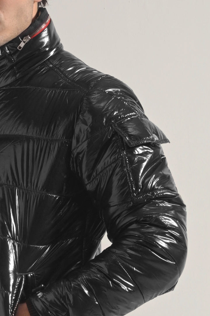 Glossy Puffer Jacket - Black alternate view