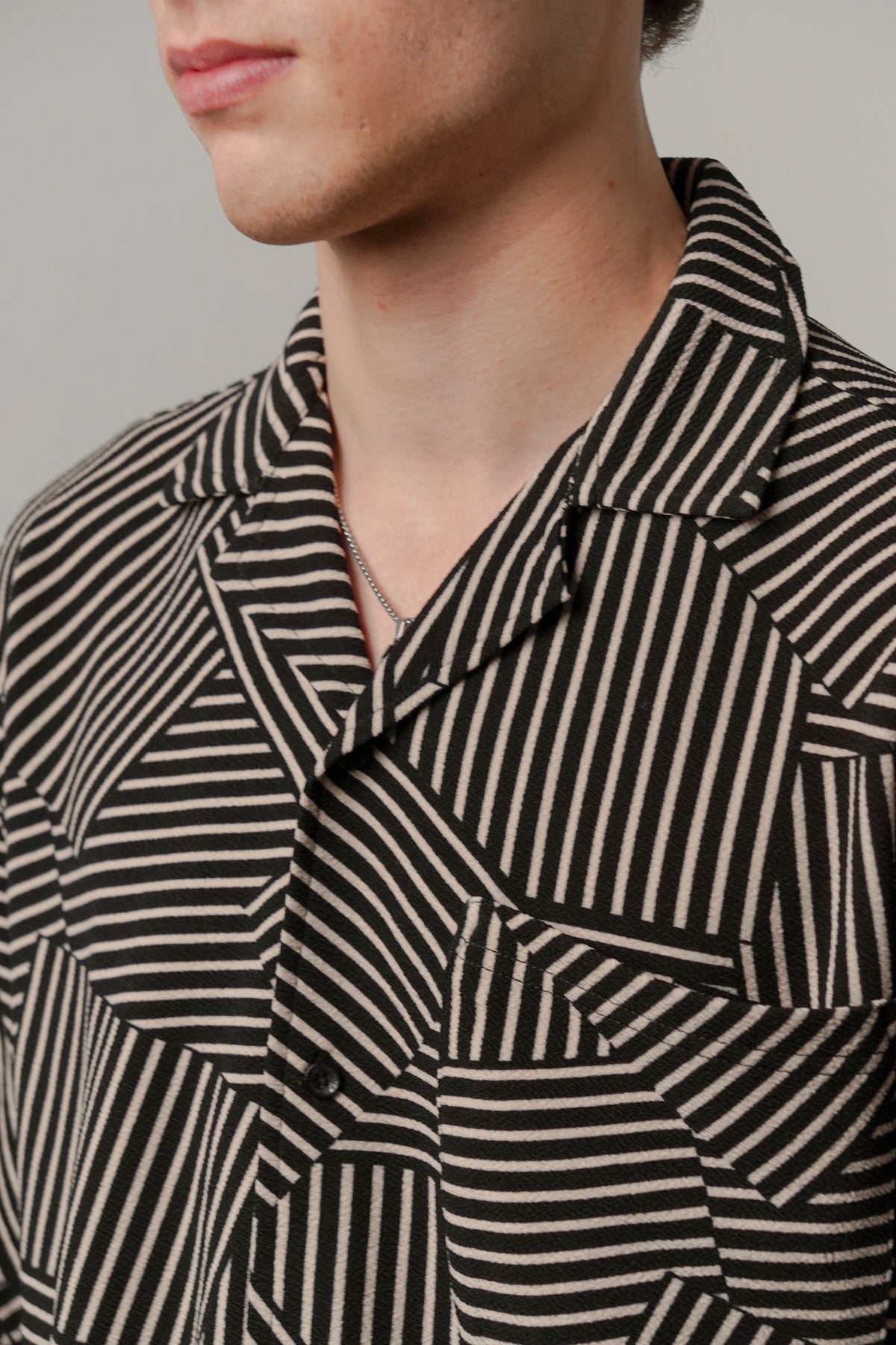 Striped Box Cuban Shirt - Black - FA alternate view