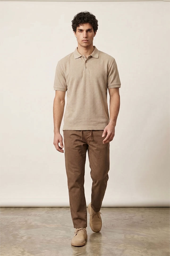 Jacquard Textured Polo - Sand