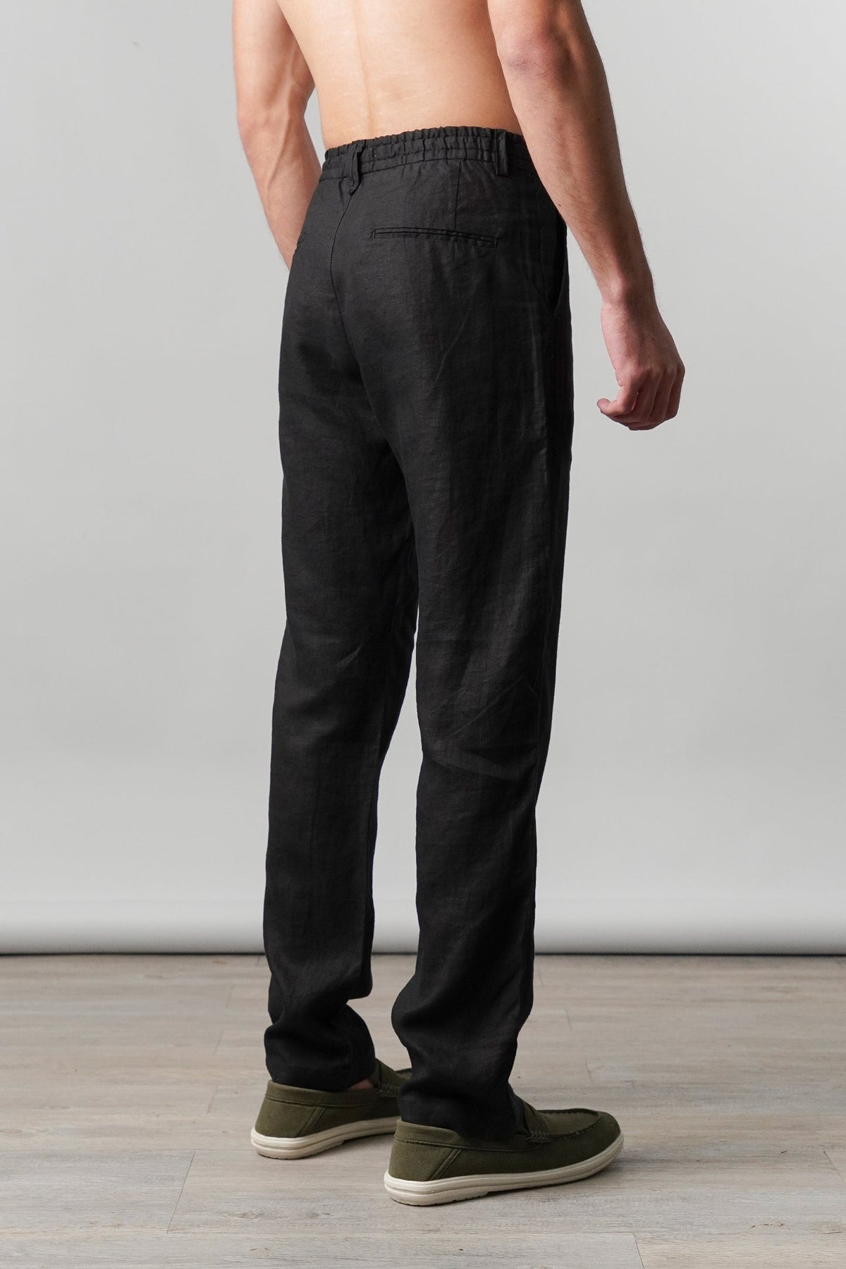 Straight Fit Linen Pants - Black - FA