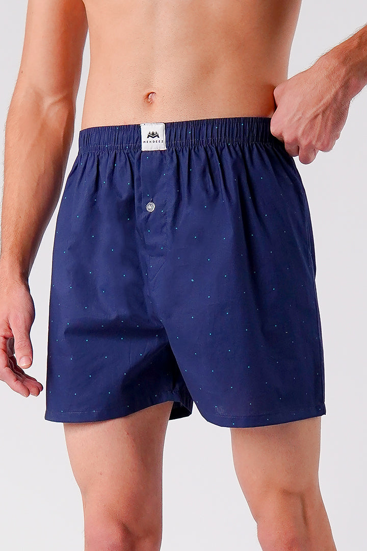 Printed Woven Boxer Shorts - Navy Blue