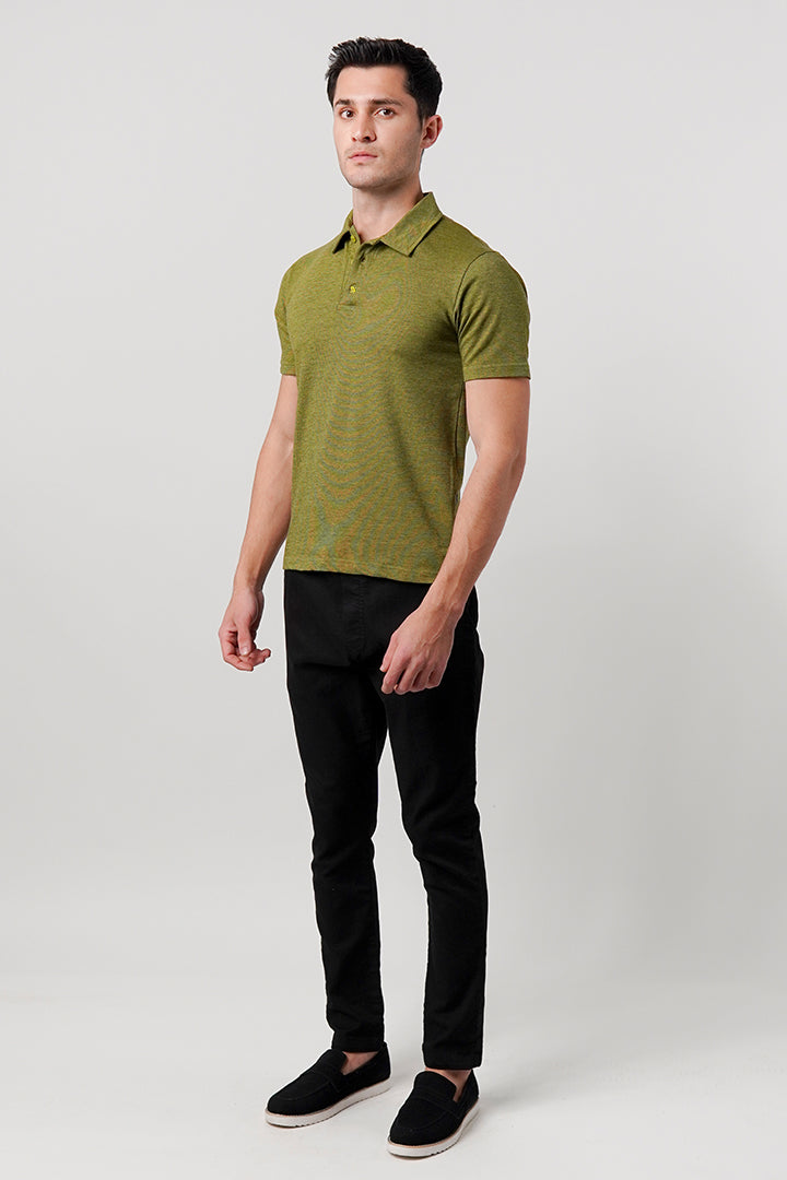 Textured Pique Polo Shirt - Moss Green