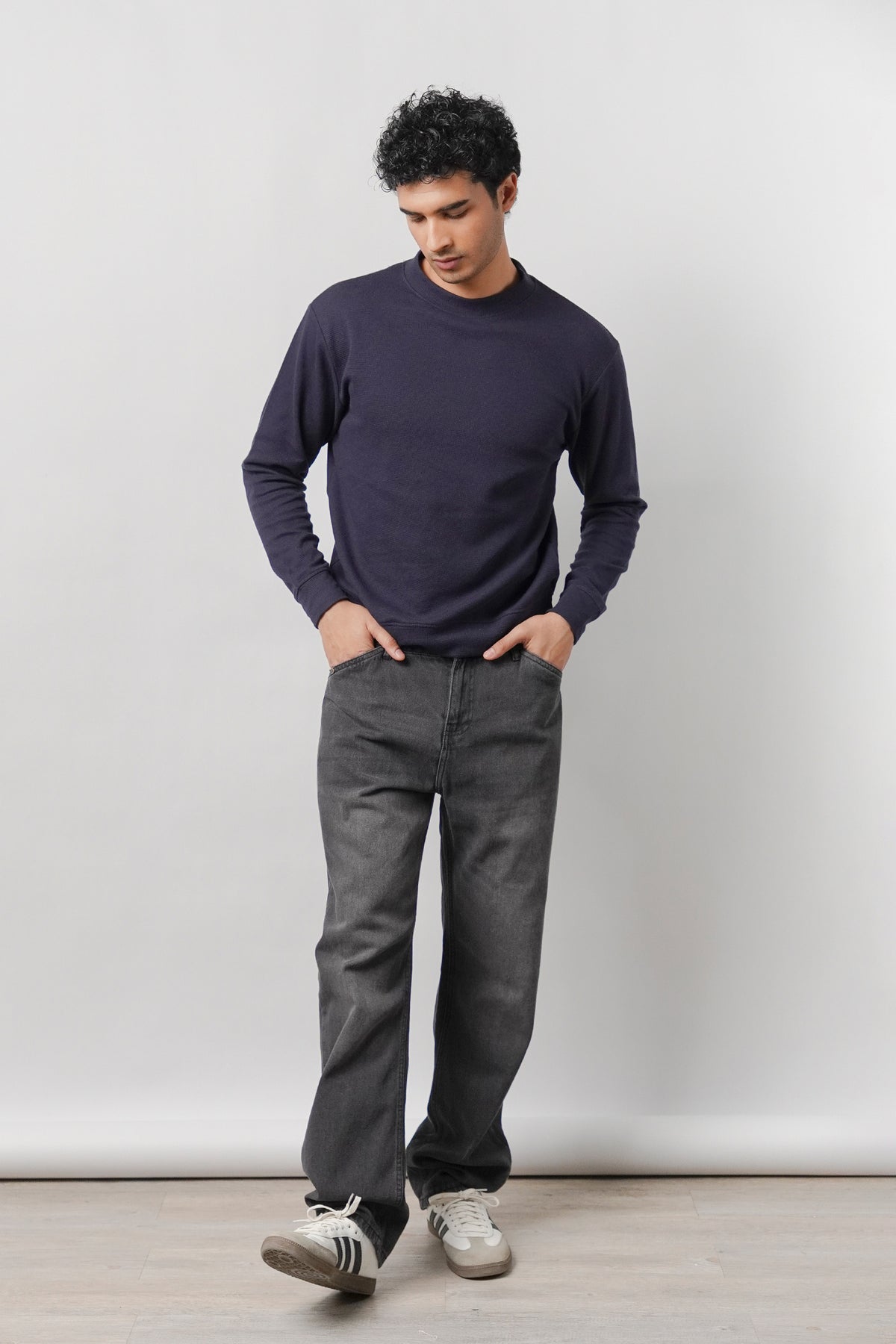 Mock Neck Sweatshirt - Navy Blue