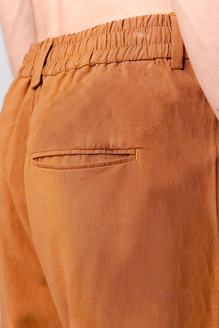 Straight Fit Linen Pants - Brown - FA