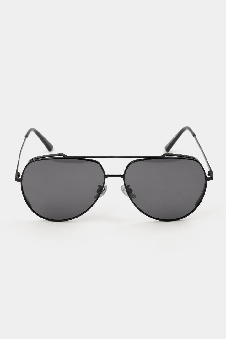 Double Bridge Round Sunglasses - Black