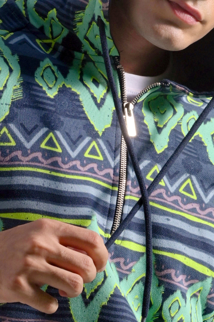 Printed Half Zipper Hoodie - Multicolor alternate view