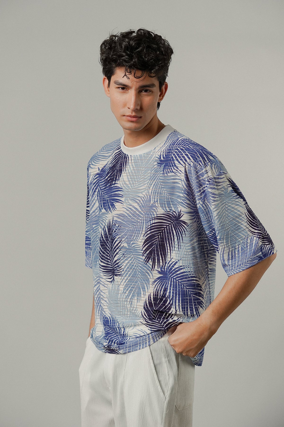 Oversized Printed Tee - Blue