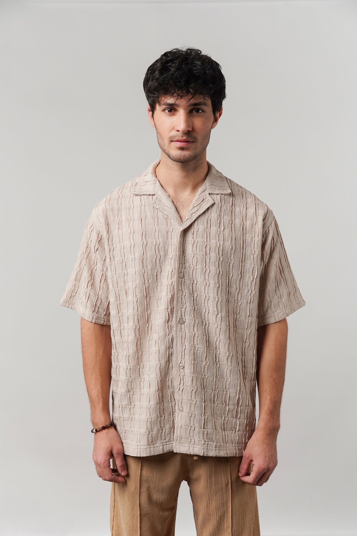 Knitted Cuban Shirt - Beige