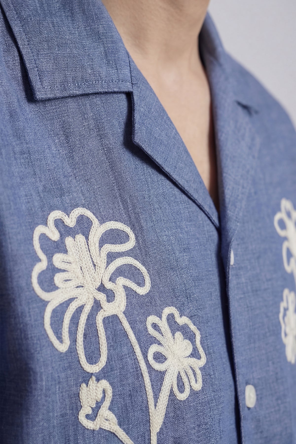Embroidered Cuban Shirt - Blue alternate view