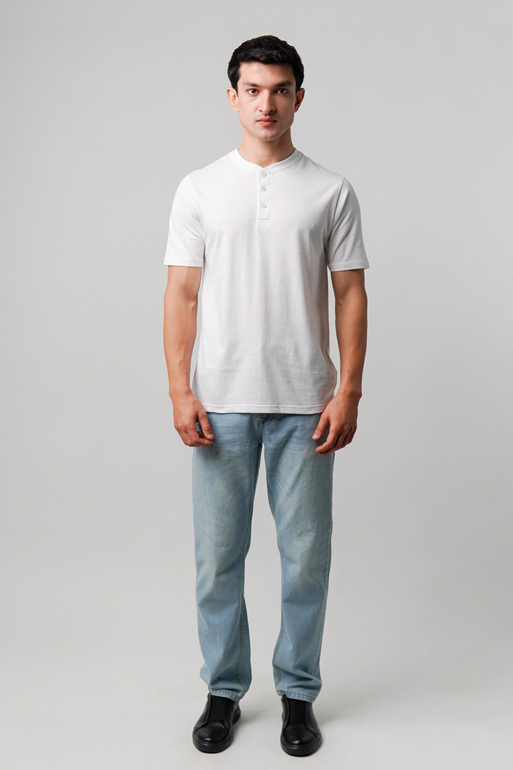 Regular Fit Henley T-Shirt - White