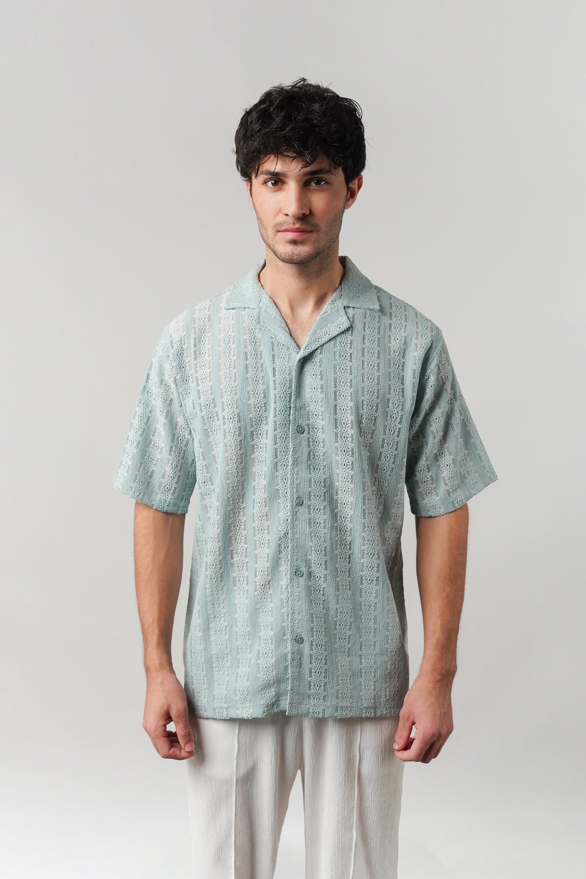 Knitted Cuban Shirt - Turquoise Blue