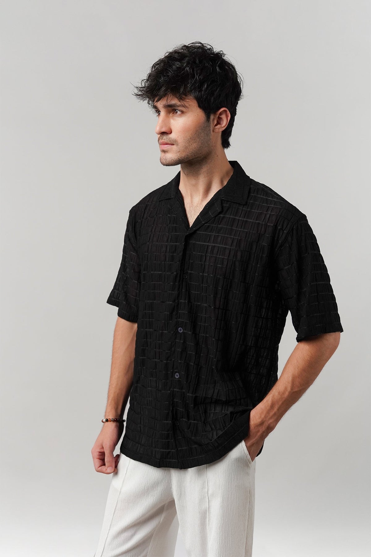 Knitted Cuban Shirt - Black - FA alternate view