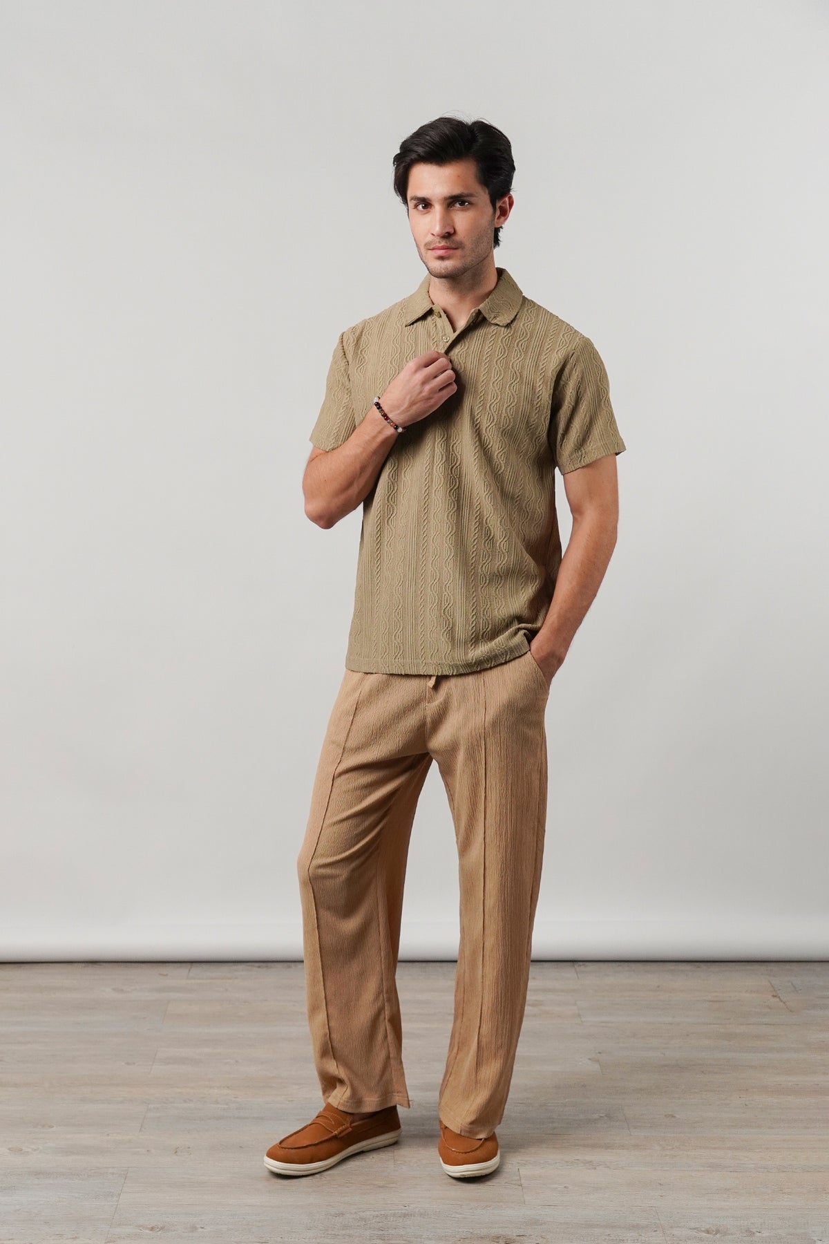 Knitted Polo Shirt - Dark Sand