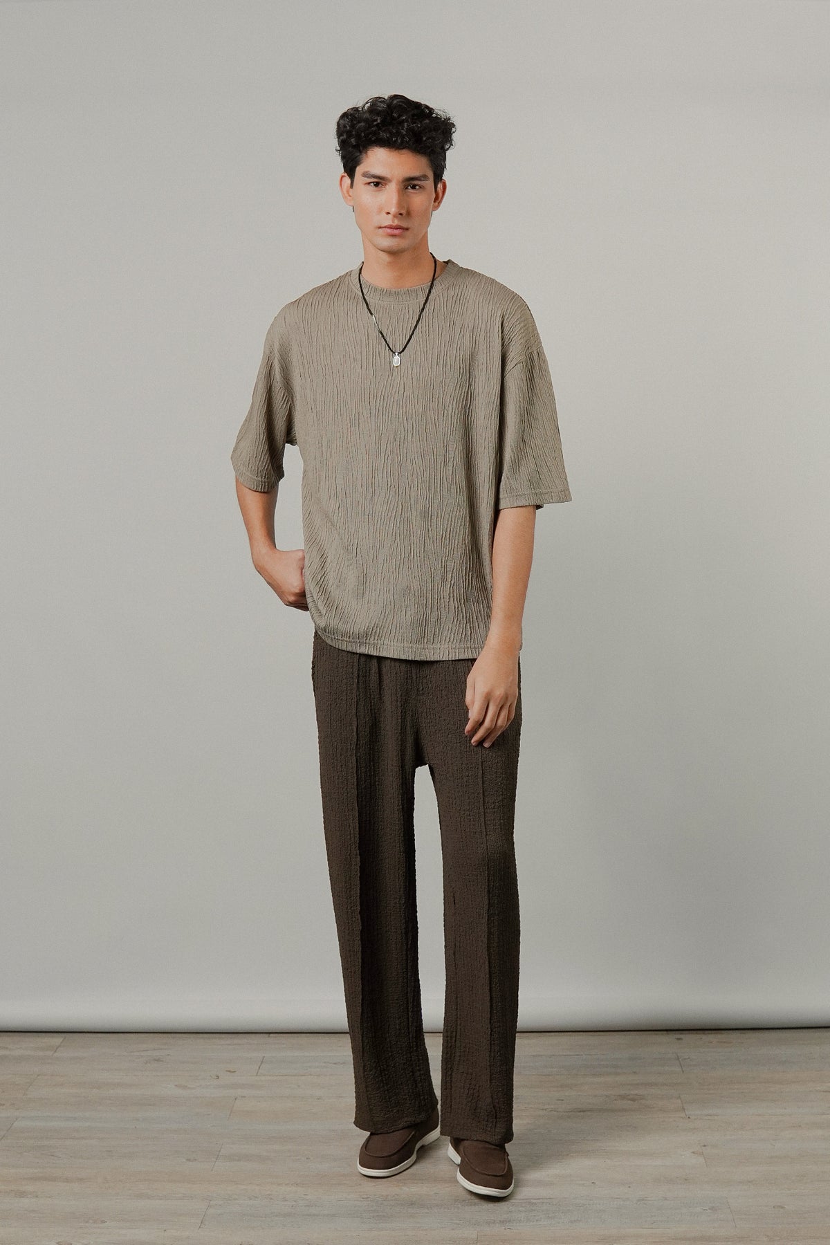 Oversized Textured Tee - Taupe