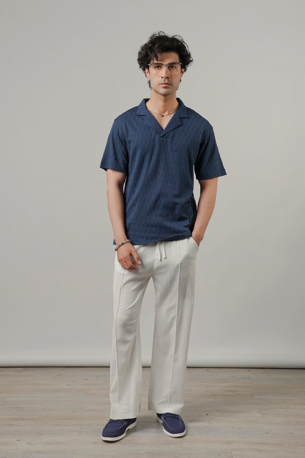 Cuban Collar Polo - Ocean Blue