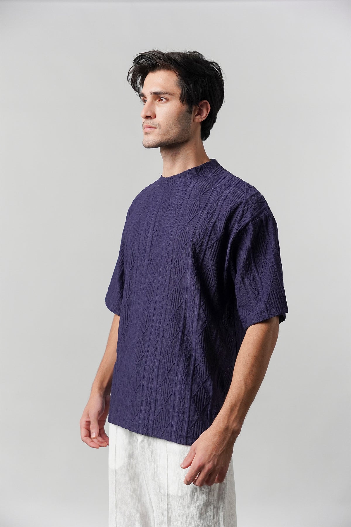 Textured Oversized T-Shirt - Navy Blue
