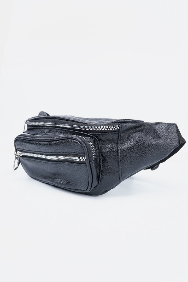 Pebble Leather Waist Bag - Black