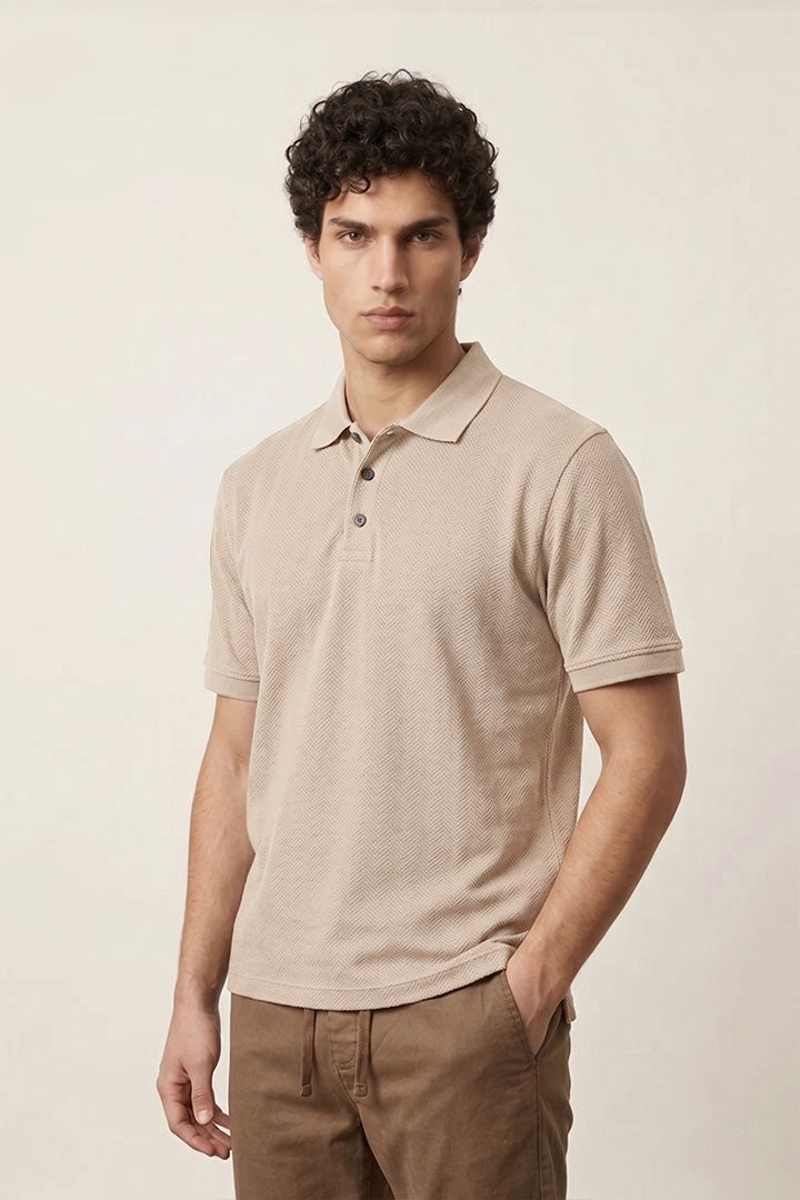 Jacquard Textured Polo - Sand