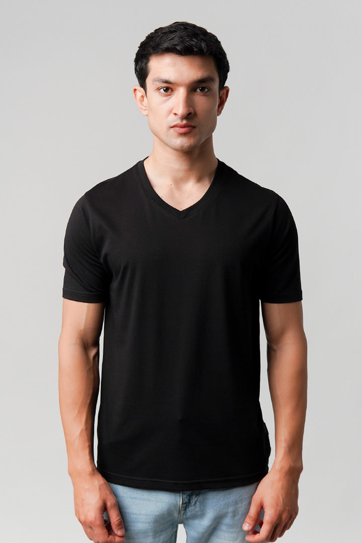 Regular Fit V-Neck T-Shirt - Black
