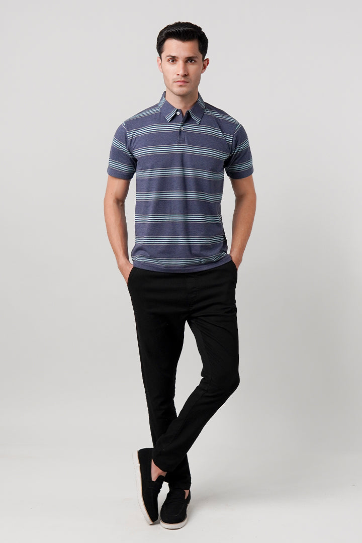 Striped Polo Shirt - Blue