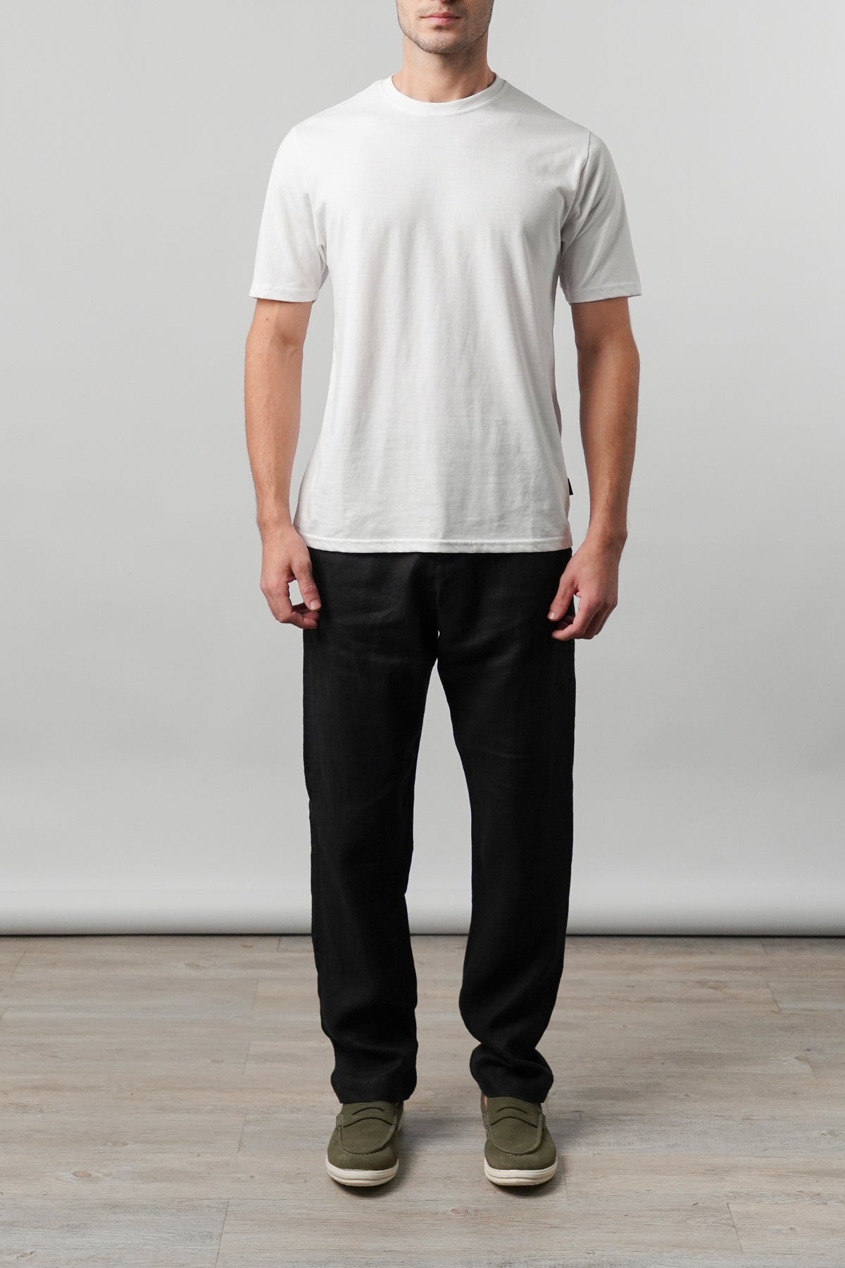 Straight Fit Linen Pants - Black