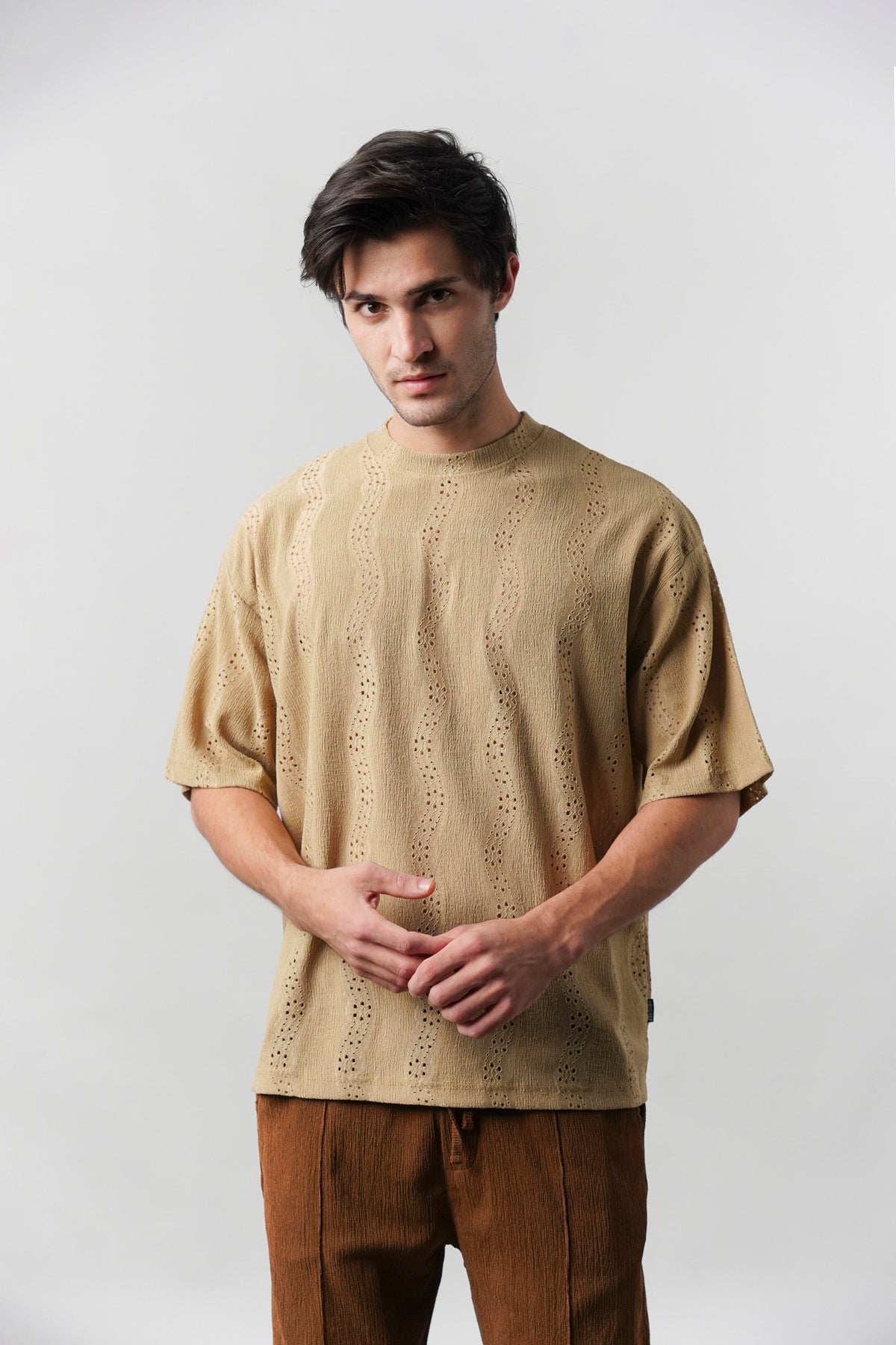 Textured Oversized T-Shirt - Sand Brown