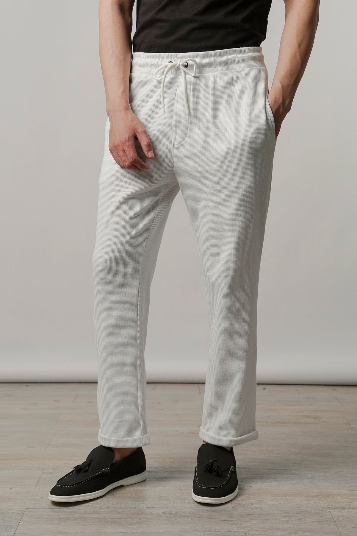 Folded Hem Jogger Pants - White