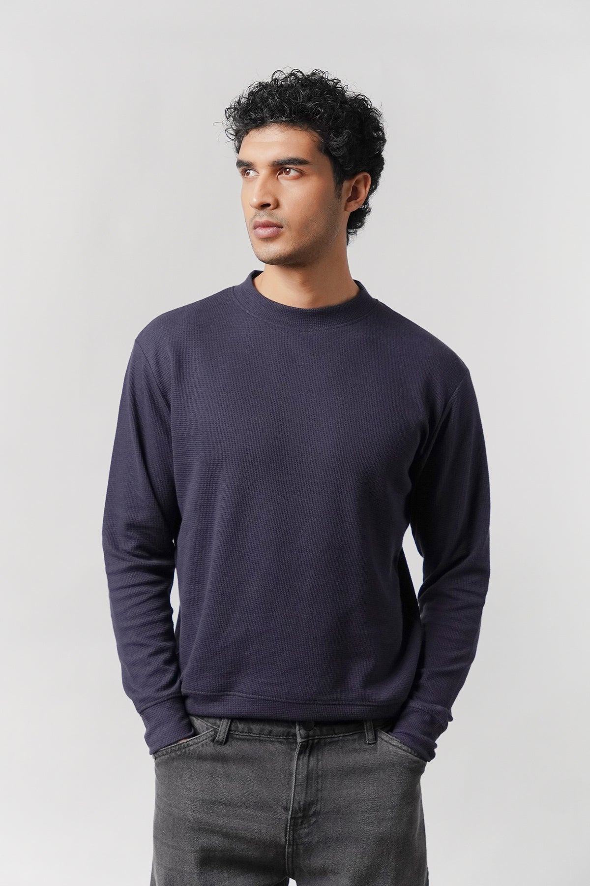 Mock Neck Sweatshirt - Navy Blue