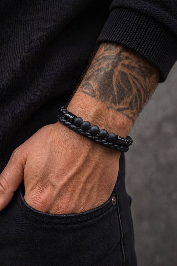 Double-Layer Braided and Matte Bead Bracelet alternate view