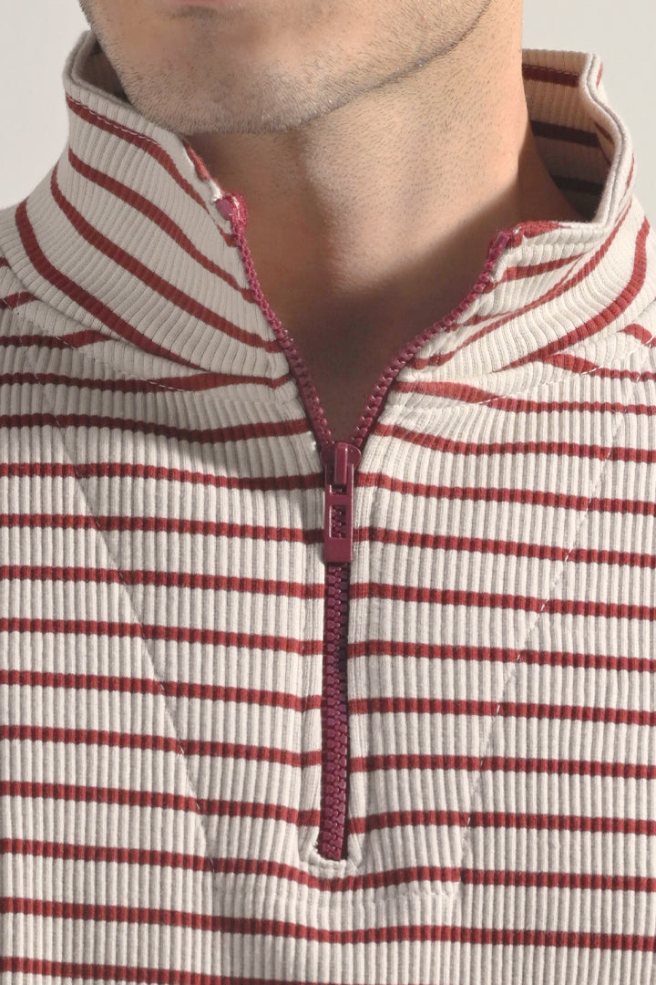 Striped Half Zipper Sweatshirt - Beige alternate view