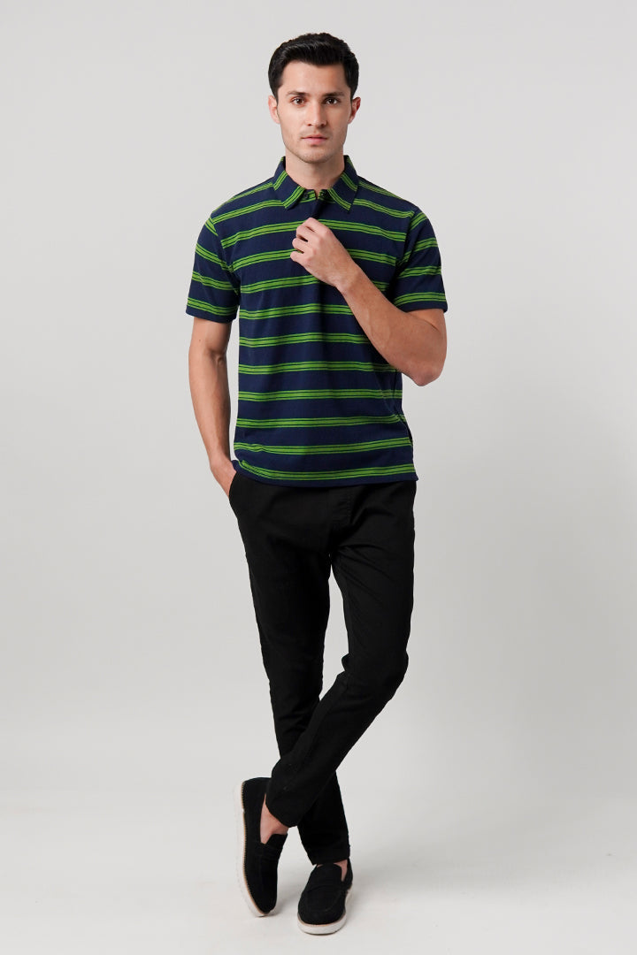 Striped Polo Shirt - Blue - FA