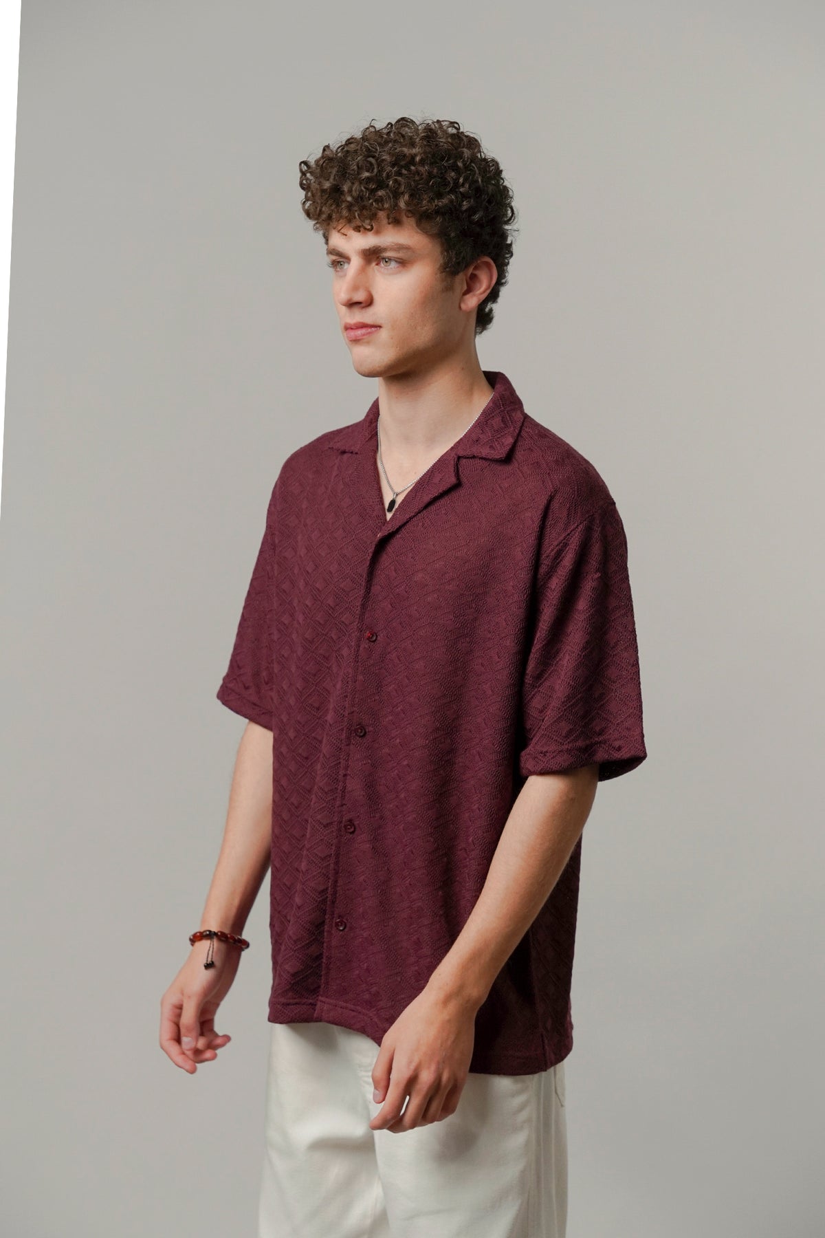 Textured Cuban Shirt - Maroon