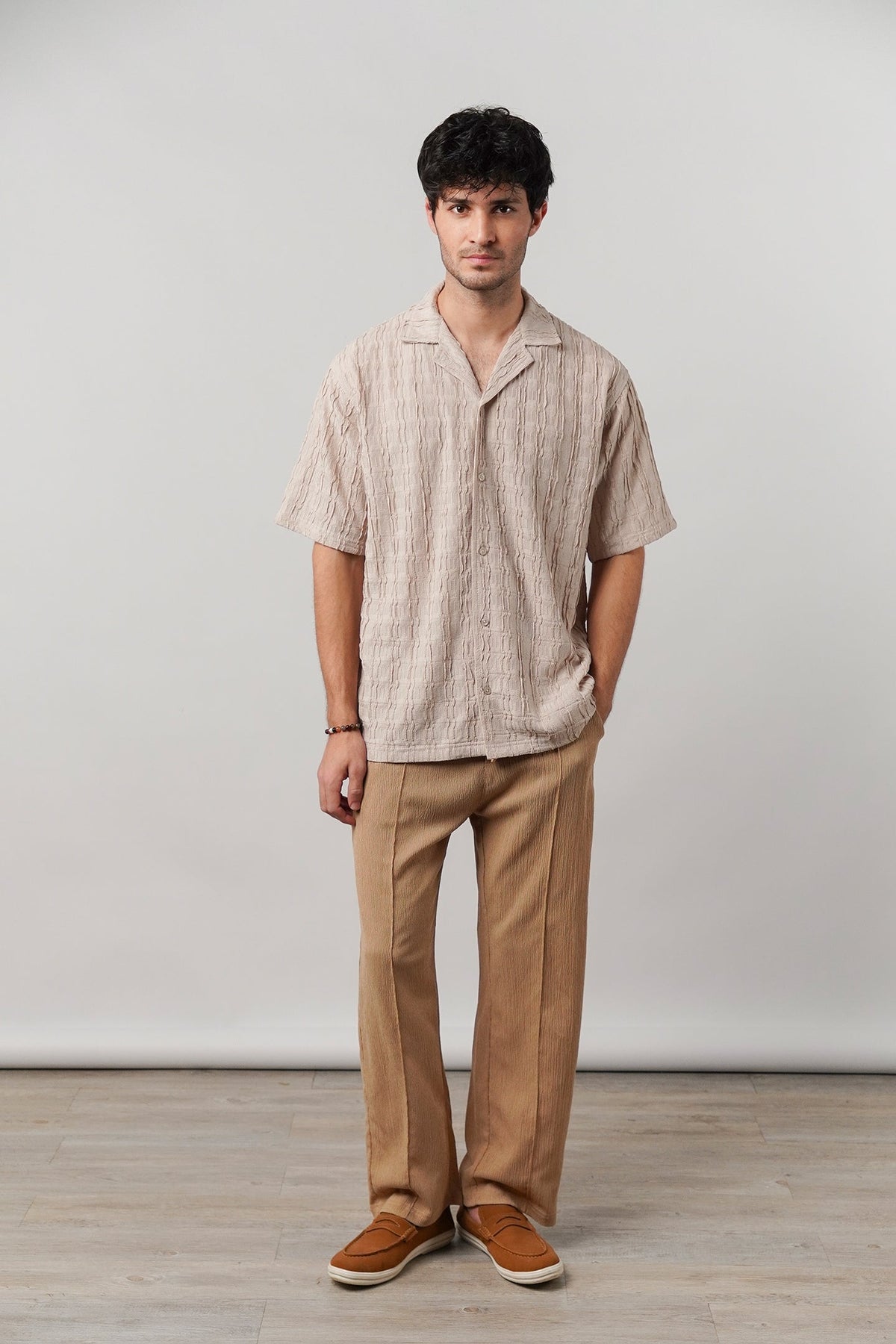 Knitted Cuban Shirt - Beige - FA