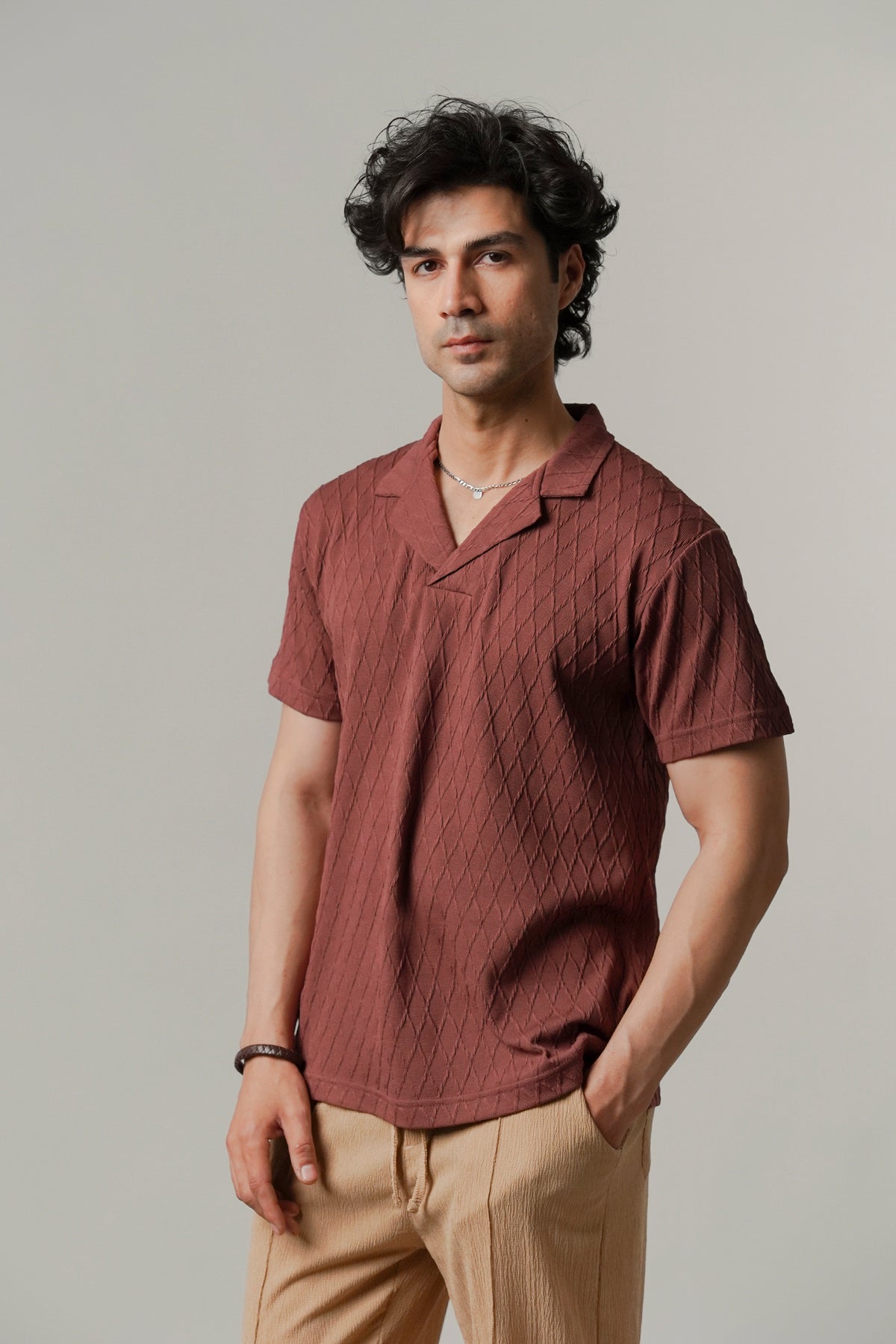 Cuban Collar Polo - Wine - FA