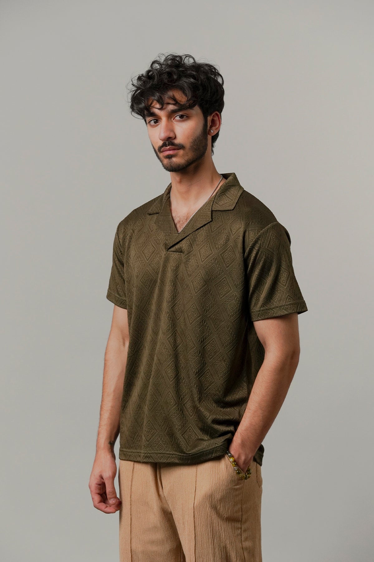 Cuban Collar Polo - Olive Green