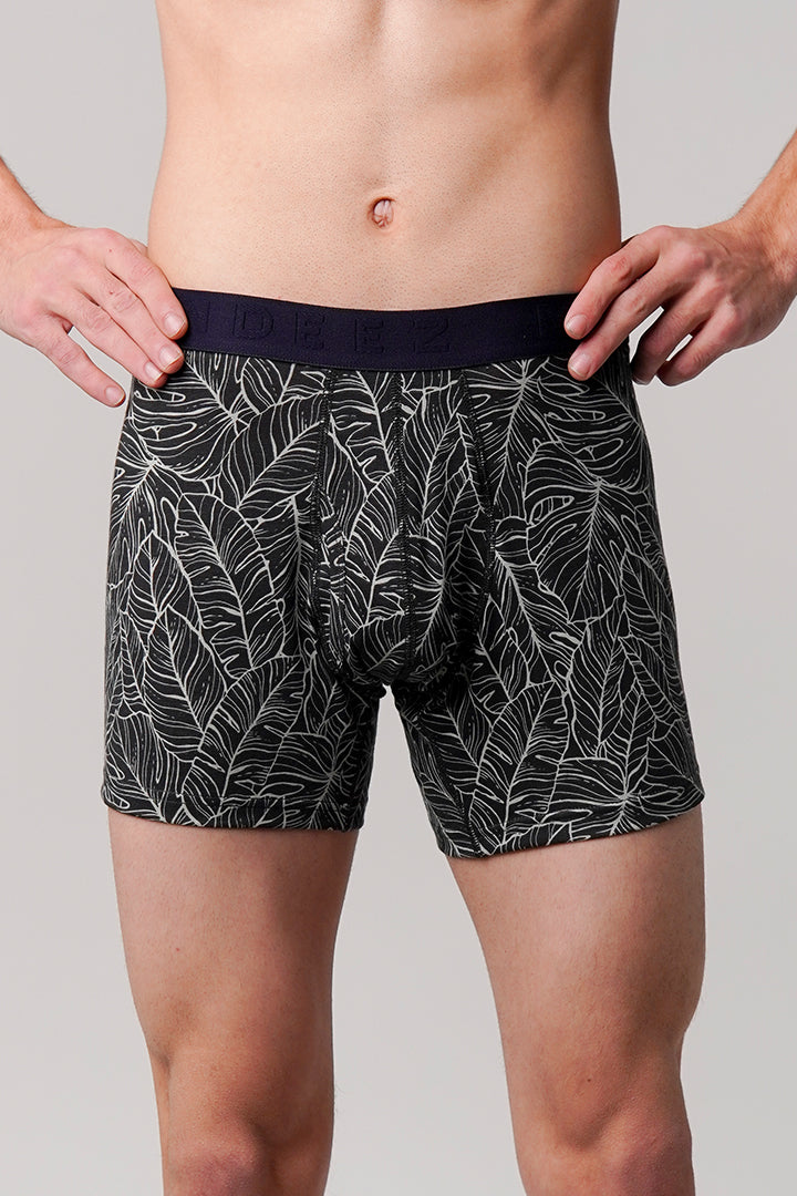 Leaves Printed Ball Pouch Boxer - Black