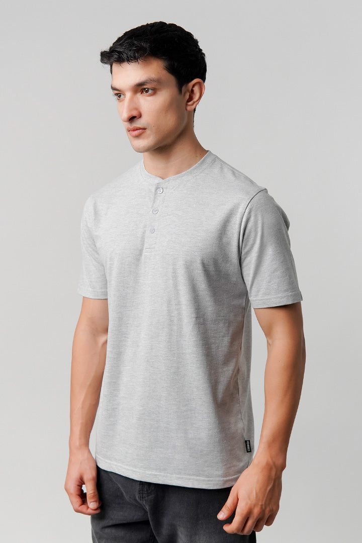 Regular Fit Henley T-Shirt - Heather Grey