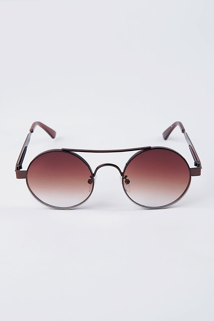 Double Bridge Round Sunglasses - Brown