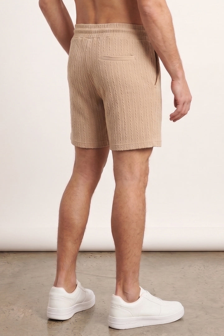 Cable Knit Textured Shorts - Beige
