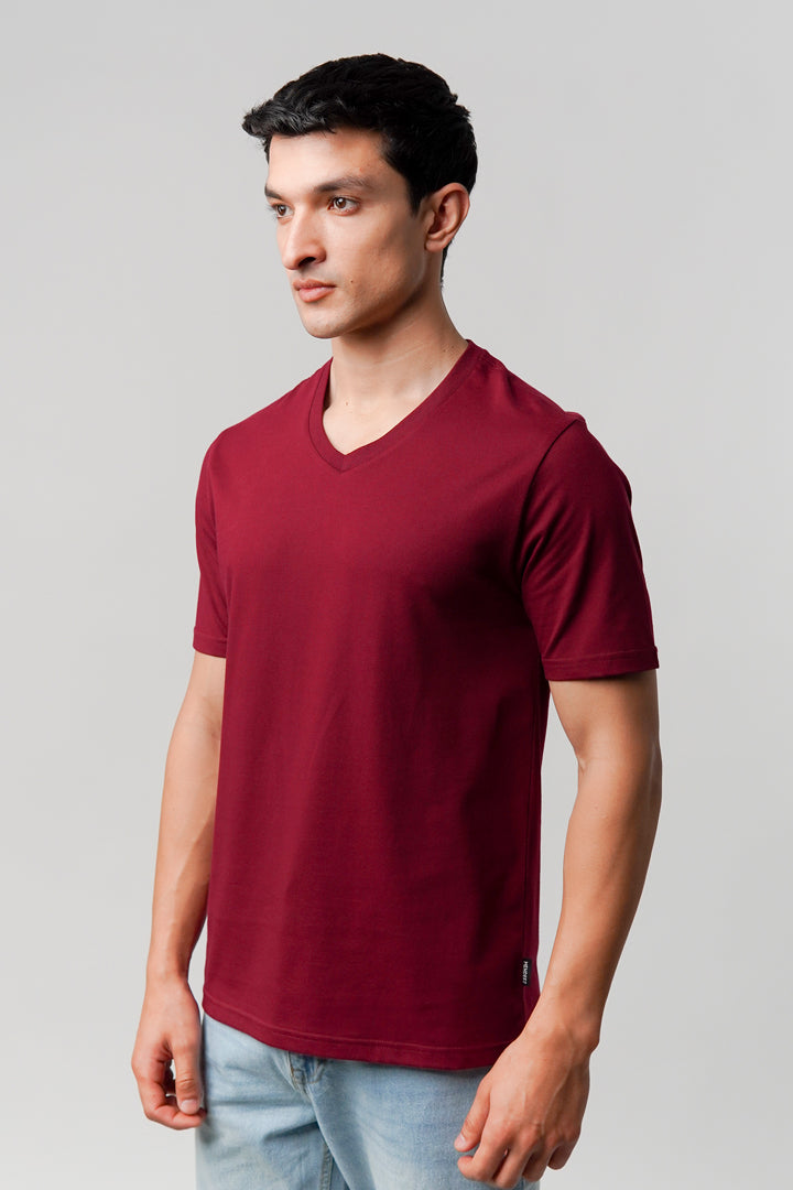 Regular Fit V-Neck T-Shirt - Maroon