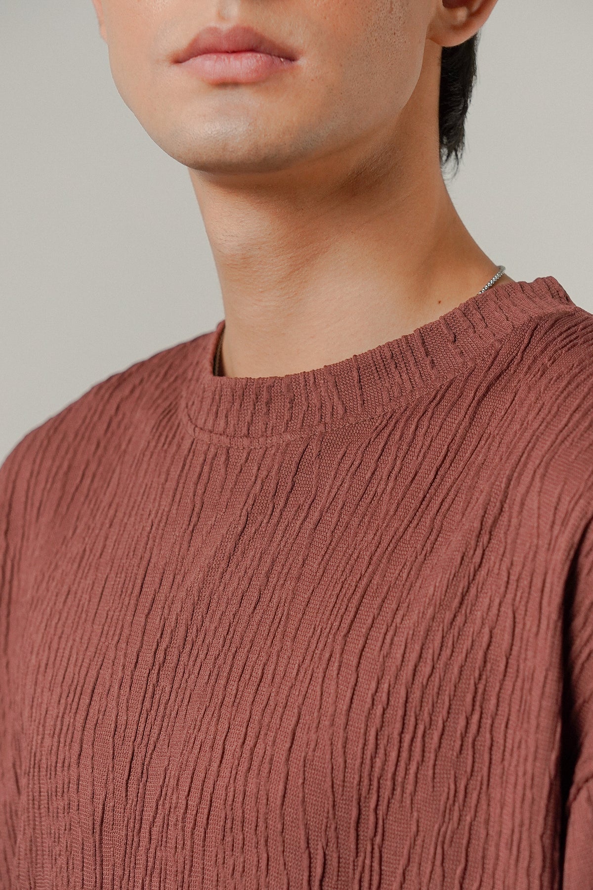 Oversized Textured Tee - Wine alternate view