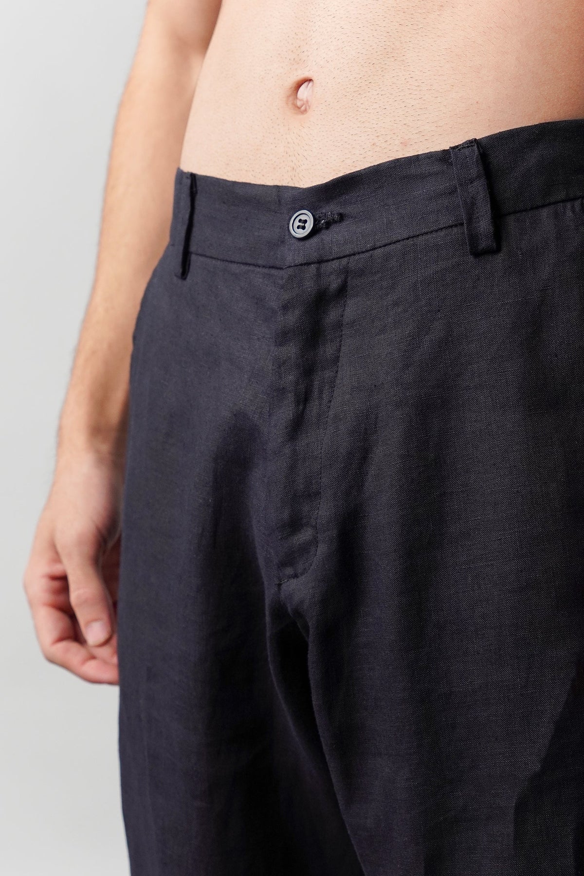 Straight Fit Linen Pants - Navy Blue - FA