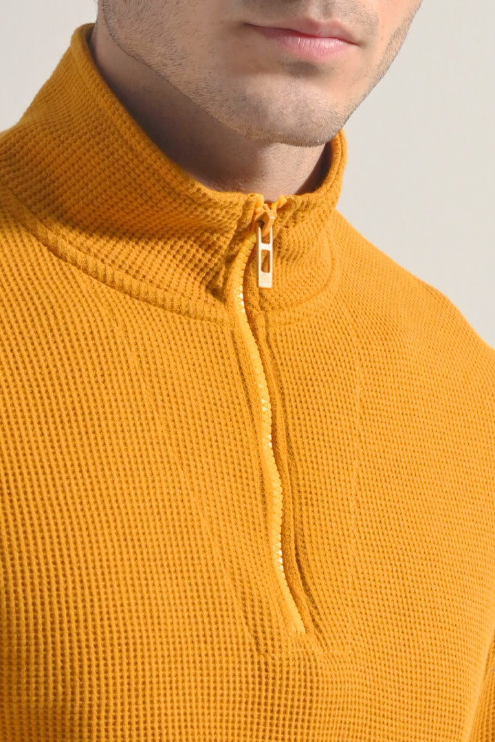 Textured Half Zipper Sweatshirt - Mustard - FA alternate view