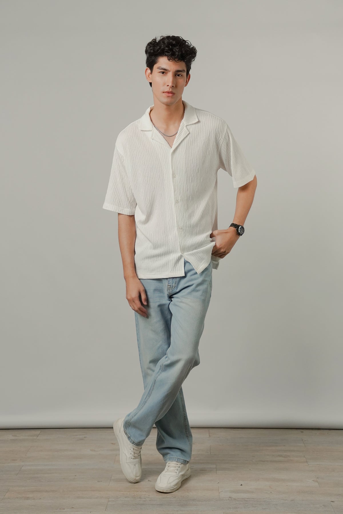 Textured Cuban Shirt - White